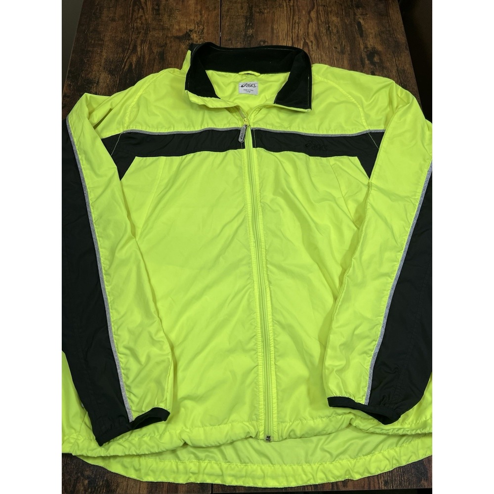 ASICS Jacket Mens HTC Large Yellow Relax-Fit Full Zip Running Windbreaker